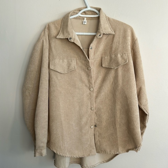 NWOT Ribbed oversized beige corduroy Shacket snap button up long sleeve shirt - Picture 1 of 6